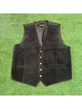 Vintage Y2K Don’t Stop Black Leather Vest Mens Size M Western Biker